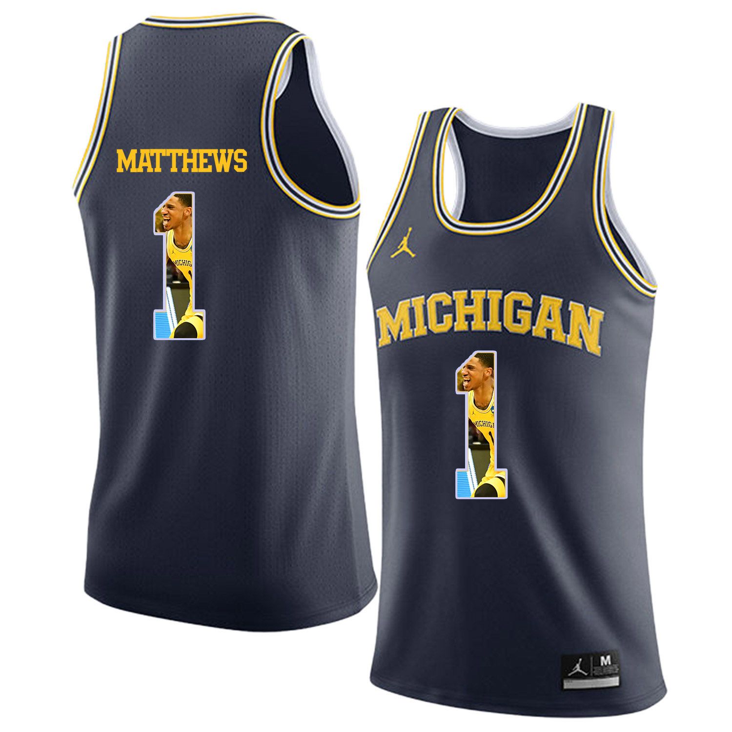 Men Jordan University of Michigan Basketball Navy #1 Matthews Fashion Edition Customized NCAA Jerseys->customized ncaa jersey->Custom Jersey